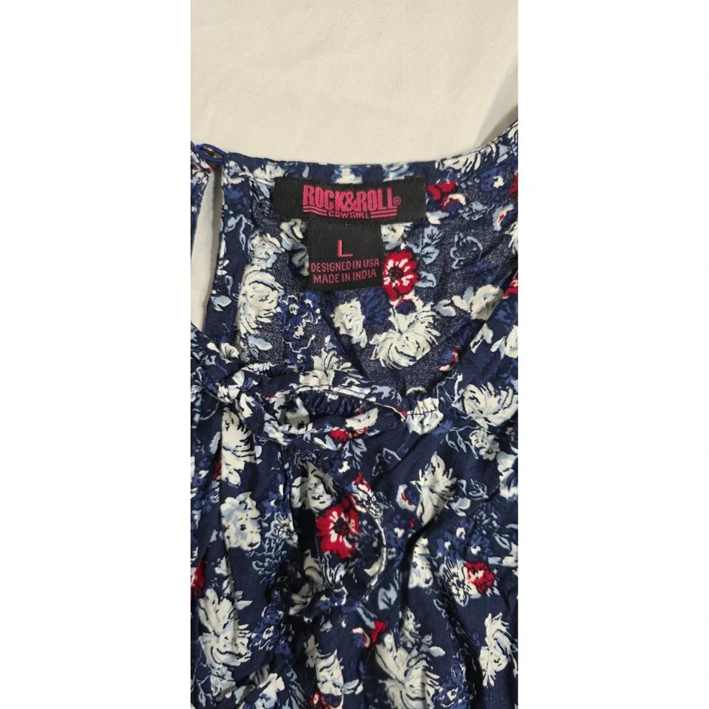 Rock & Roll Floral Cropped Blouse Lrg Boho Whimsigoth‎ Peasant Gypsy Y2K Smocked